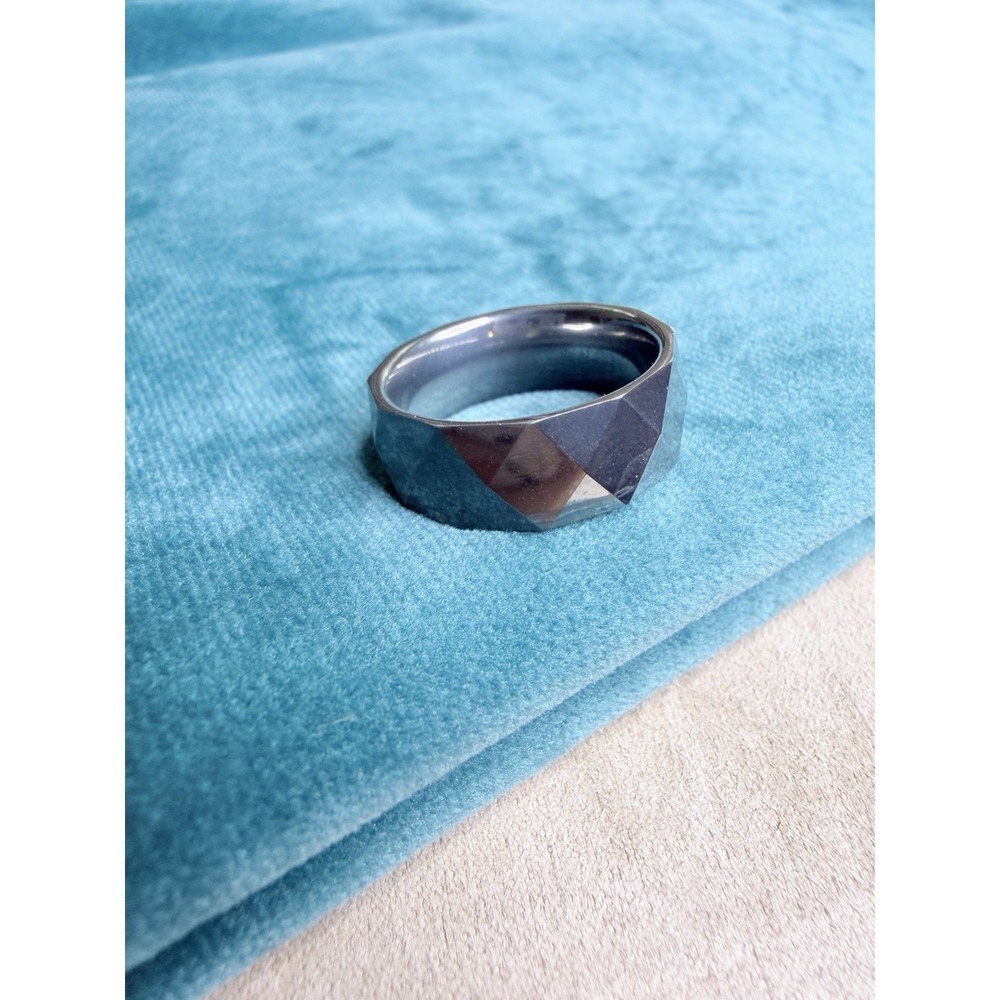 Tungsten Carbide Faceted Prism Band Ring - Size 9